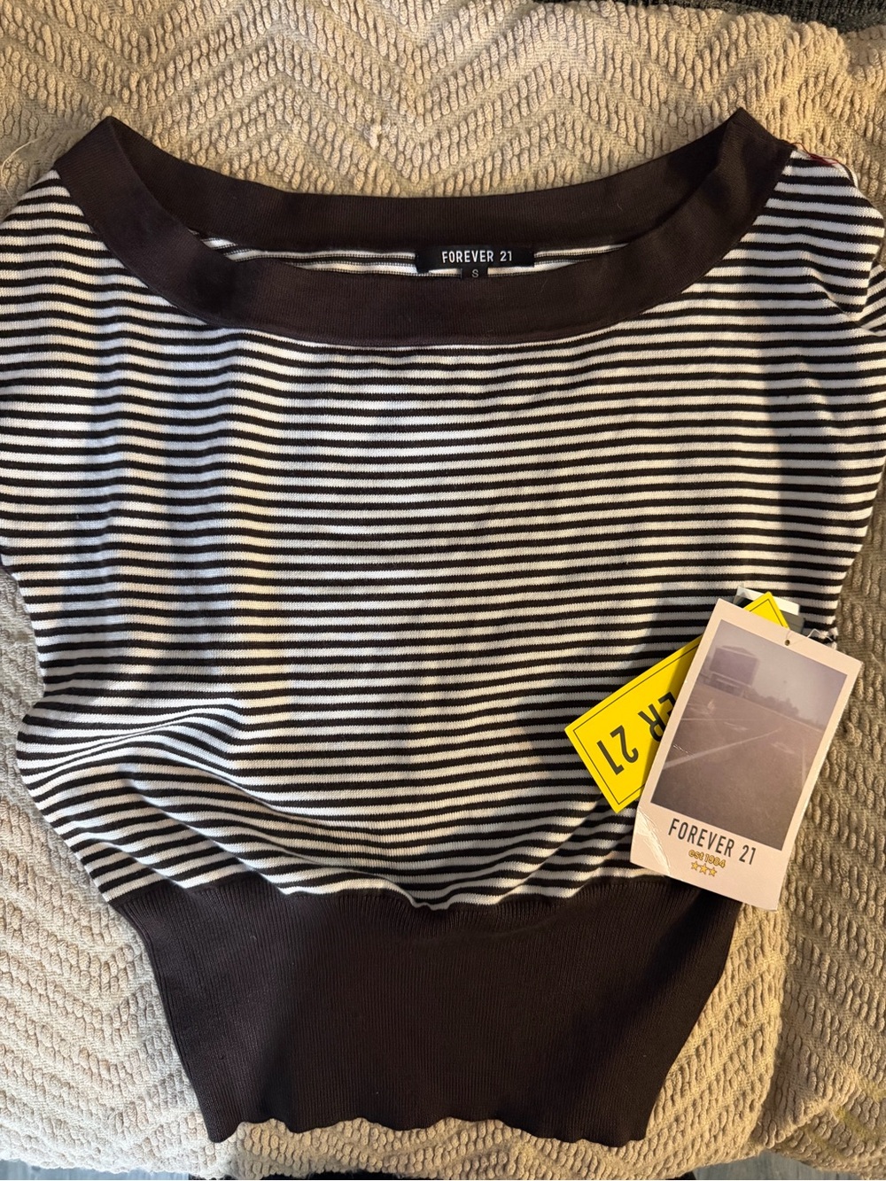 Forever 21 Black & White Striped Ribbed Hem Women's Top